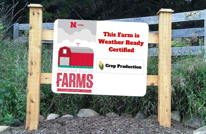 mockup of a weather ready sign on a farm.